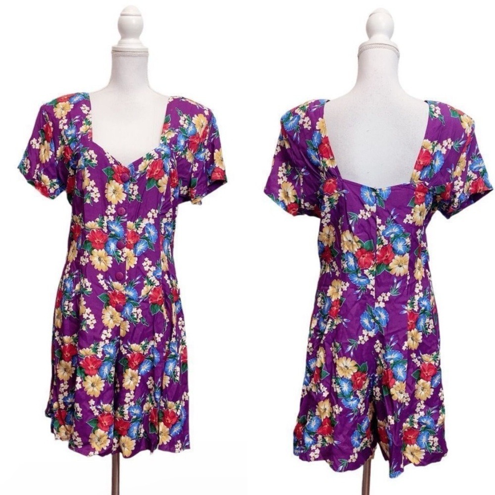 Vintage 80 Milanzo Floral Cottagecore Sweetheart Neckline Jumpshort Dress 13/14